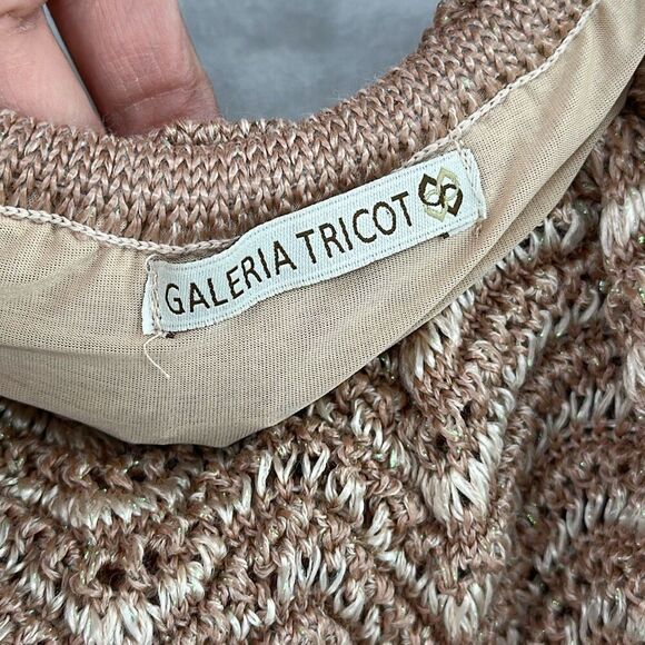 Galeria Tricot Tan White Striped Off The Shoulder Crochet Knit Maxi Dress Small - Picture 4 of 9